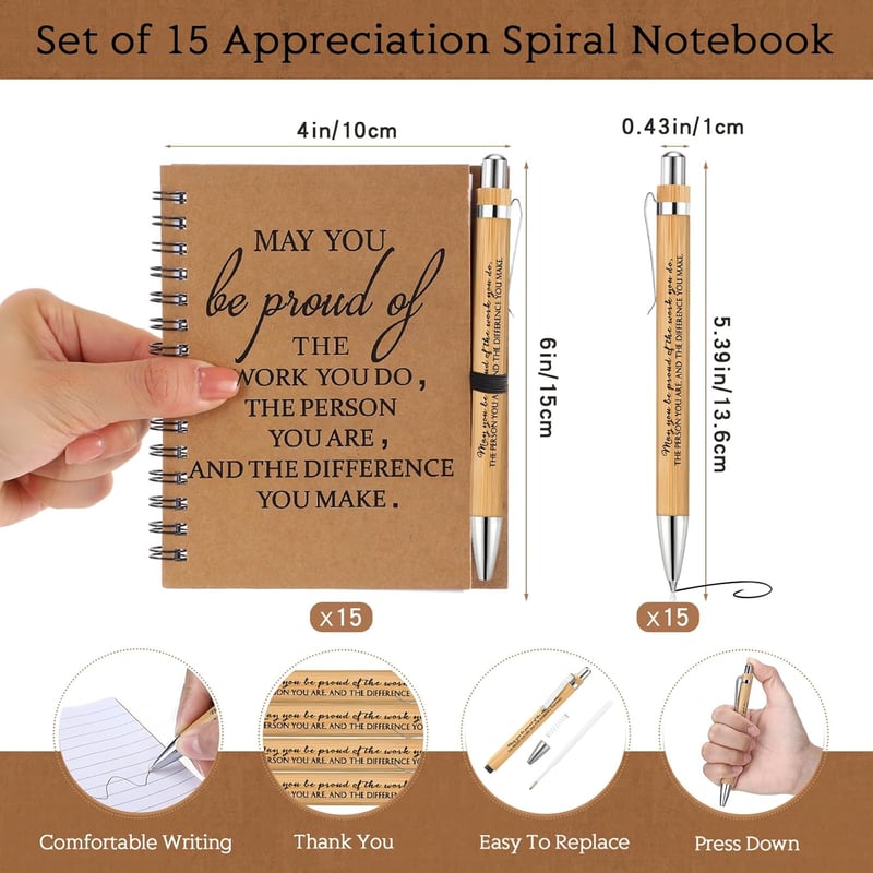 Employee Appreciation Notebooks with Pens - 15 Set Gift Pack