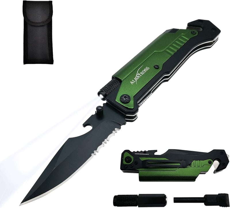 EDC Tactical Folding Knife Multi-Tool with LED Flashlight