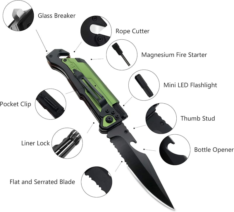 EDC Tactical Folding Knife Multi-Tool with LED Flashlight