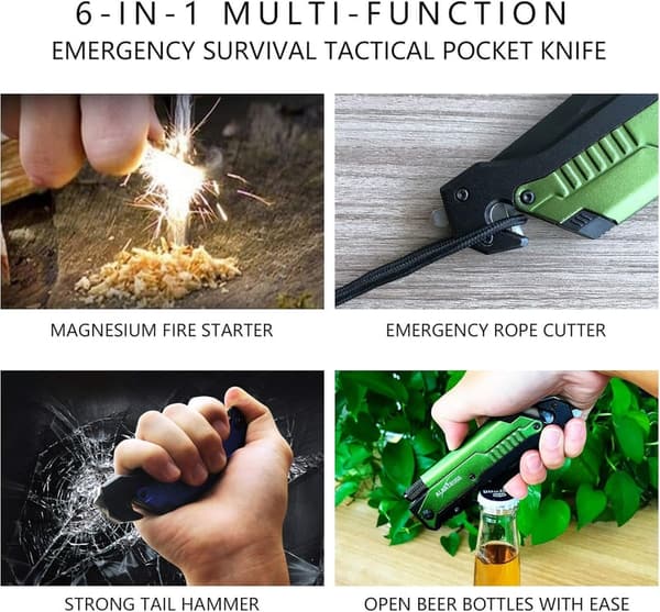 EDC Tactical Folding Knife Multi-Tool with LED Flashlight