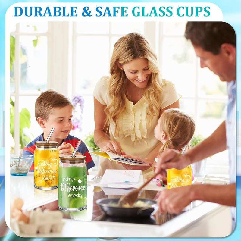 2025 Employee Appreciation Glass Cups with Bamboo Lids, 24 Sets