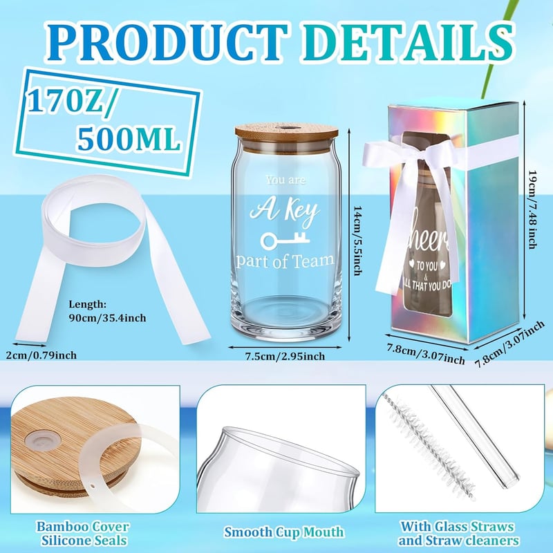 2025 Employee Appreciation Glass Cups with Bamboo Lids, 24 Sets