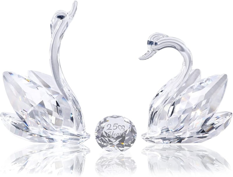 25th Anniversary Crystal Swan Figurine for Couples