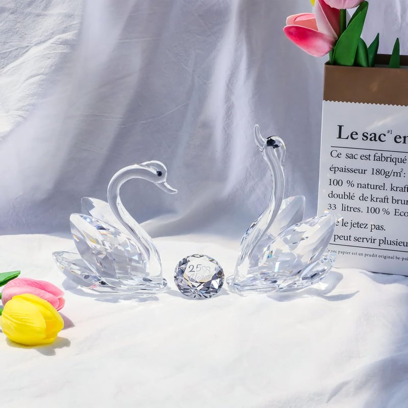25th Anniversary Crystal Swan Figurine for Couples