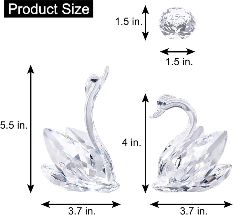 25th Anniversary Crystal Swan Figurine for Couples