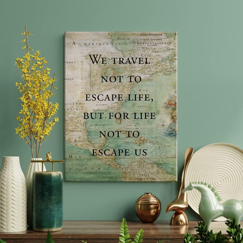 Inspirational Travel Quote Canvas Wall Art for Home Office