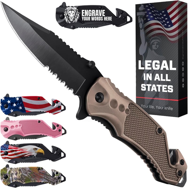 Coyote Tan Pocket Knife - 2.95” Serrated Blade - EDC Tool