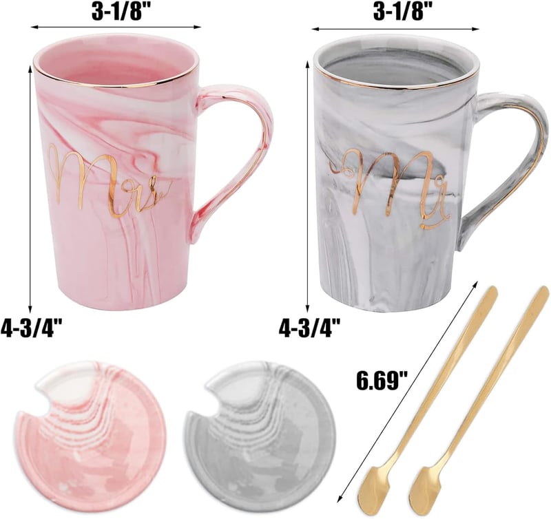13.5 Oz Mr and Mrs Ceramic Mugs, Wedding Gifts for Couples