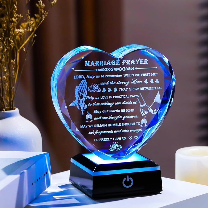 2025 Wedding Gift: Colorful LED Crystal Heart Plaque for Couples