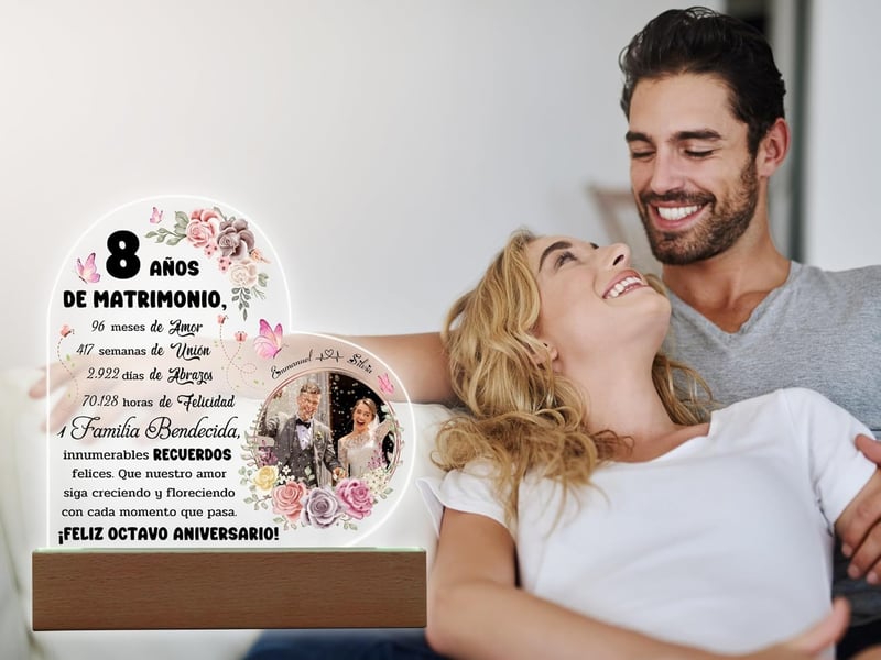 8th Anniversary Personalized Silver Photo Gift for Couples