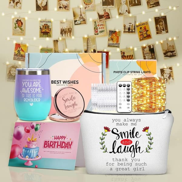 Birthday Gift Set for Girls - Photo Clips, Tumbler, Makeup Bag & Mirror