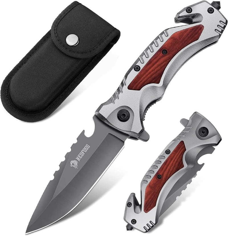 4-in-1 Tactical Folding Knife for Men - Camping & Survival Tool