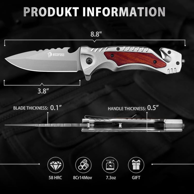 4-in-1 Tactical Folding Knife for Men - Camping & Survival Tool