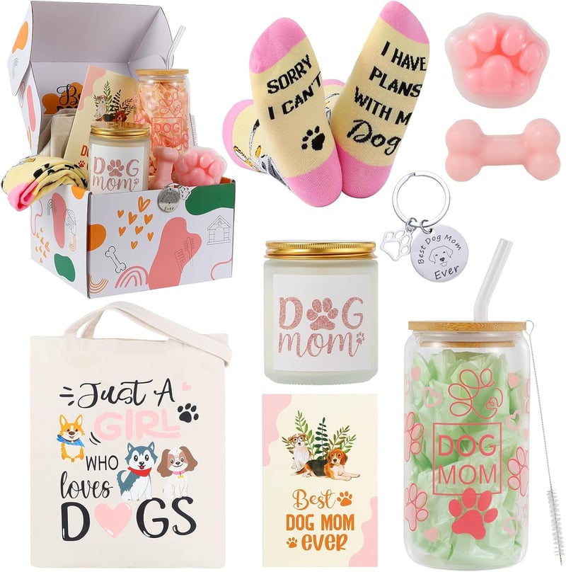 Dog Mom Gift Basket with Tote, Cup, Keychain & More