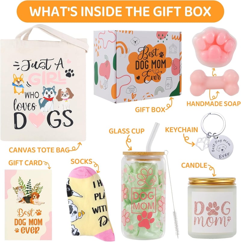 Dog Mom Gift Basket with Tote, Cup, Keychain & More