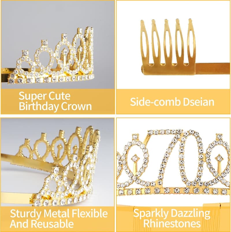 70th Birthday Decorations for Women - Cake Topper, Tiara & Candle