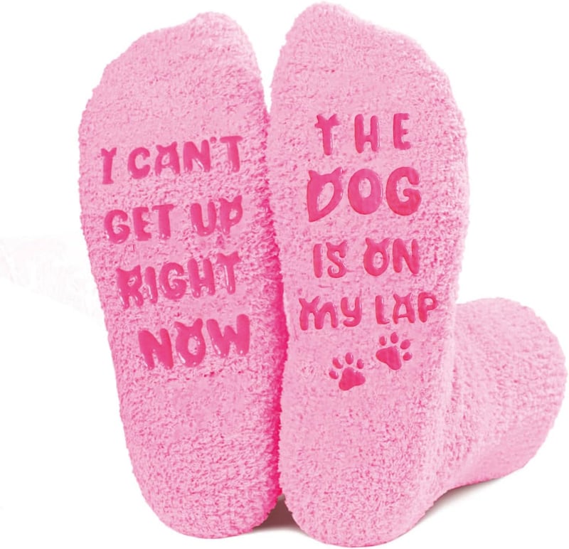 Funny Pink Dog Mom Fuzzy Socks - Novelty Gift for Women