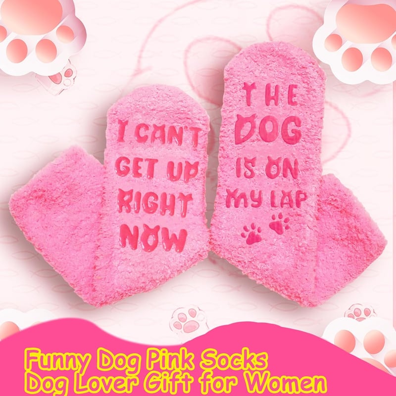 Funny Pink Dog Mom Fuzzy Socks - Novelty Gift for Women