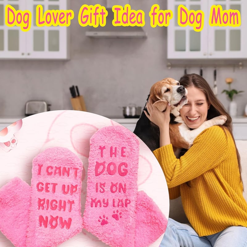 Funny Pink Dog Mom Fuzzy Socks - Novelty Gift for Women