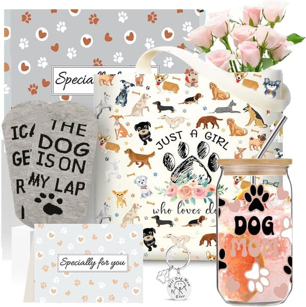 Dog Mom Gifts - 16oz Glass Cup & Socks Gift Set