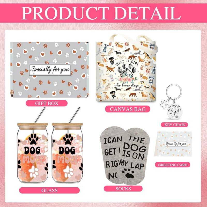 Dog Mom Gifts - 16oz Glass Cup & Socks Gift Set