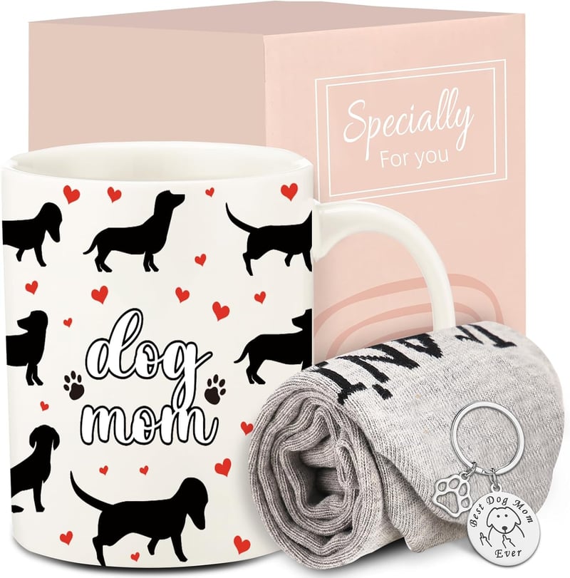 Funny Dog Mom Birthday Mug Gift Set with Socks for Women
