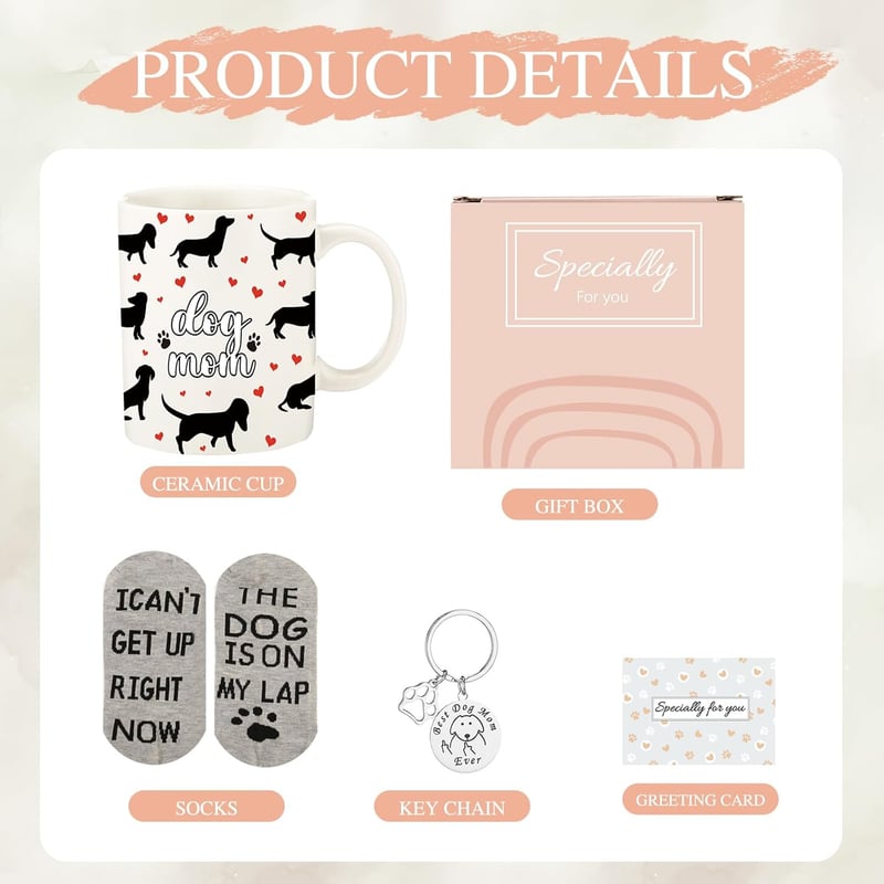 Funny Dog Mom Birthday Mug Gift Set with Socks for Women