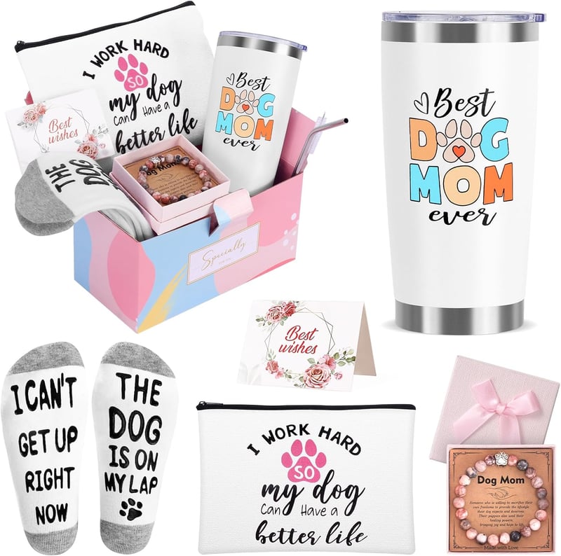 Dog Mom 20oz Wine Tumbler Set with Makeup Bag & Bracelets