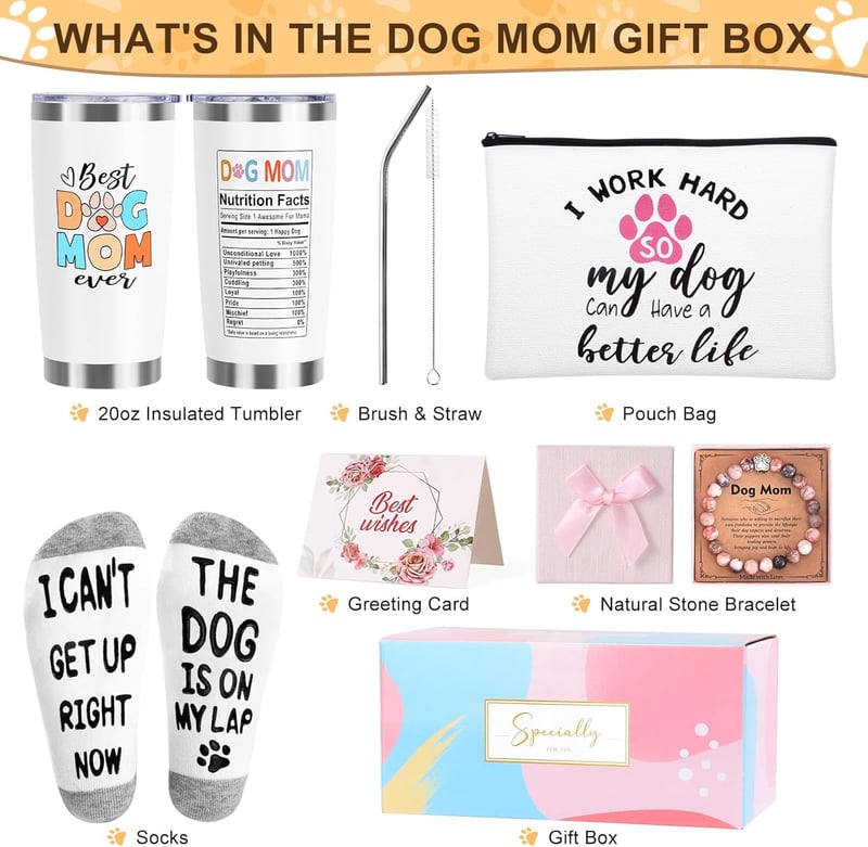 Dog Mom 20oz Wine Tumbler Set with Makeup Bag & Bracelets