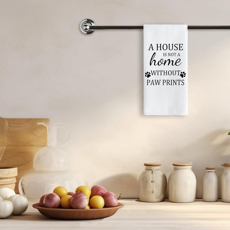 Dog-Themed Kitchen Towels with Paw Prints for Home Decor