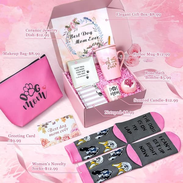 Dog Mom Gift Basket for Women - Unique Dog Themed Birthday Gift