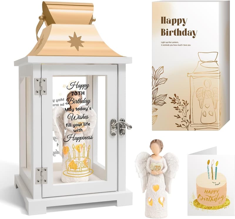 70th Birthday Angel Lantern Figurine for Women
