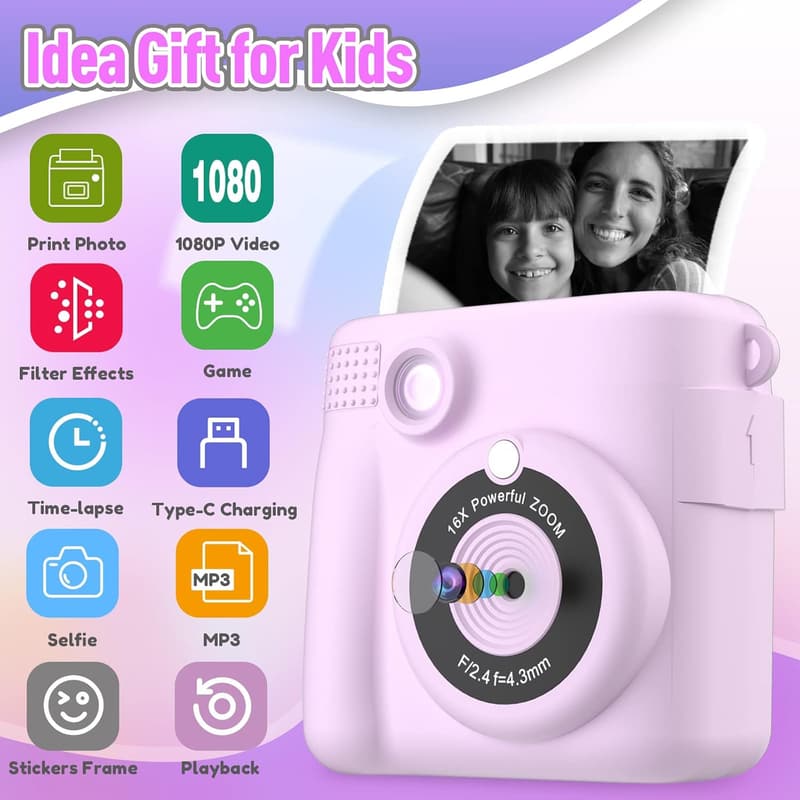 Kids' Instant Print Camera with 32GB Card - Purple