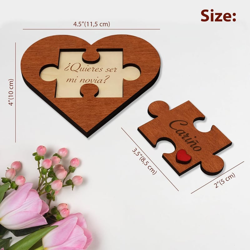 Valentine's Proposal Sign - Engraved Wooden Heart Puzzle