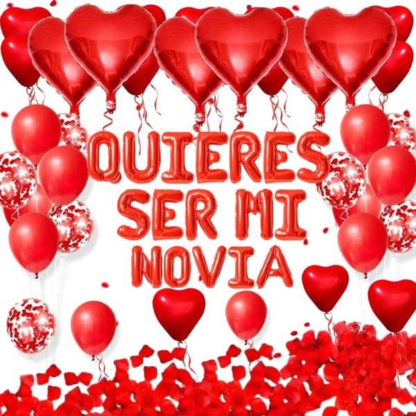 Valentine's Day Heart Balloons & Rose Petals Decoration Set