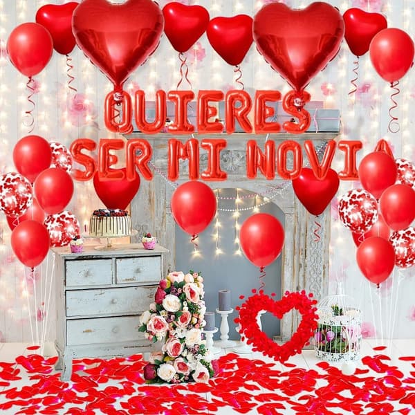 Valentine's Day Heart Balloons & Rose Petals Decoration Set