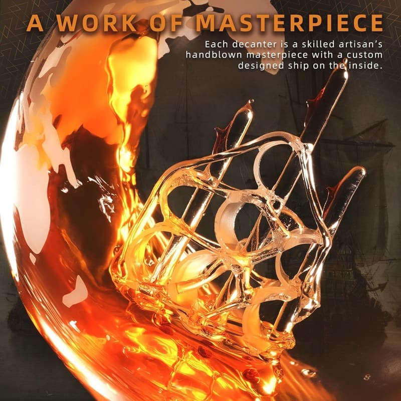 Unique Whiskey Decanter Globe Set with 2 Glasses for Dad