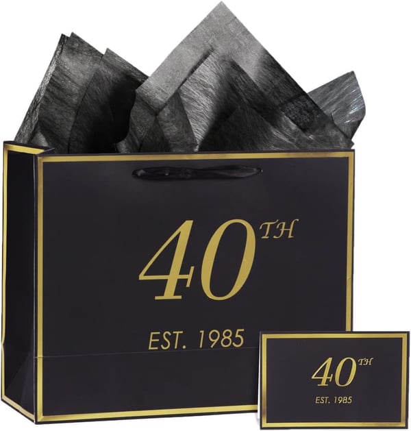 40th Birthday Gift Bag - Elegant Black Gold Keepsake for All