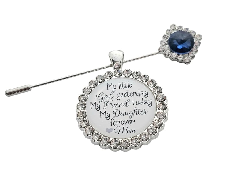 Something Blue Bridal Bouquet Charm Pin with Sapphire Crystal