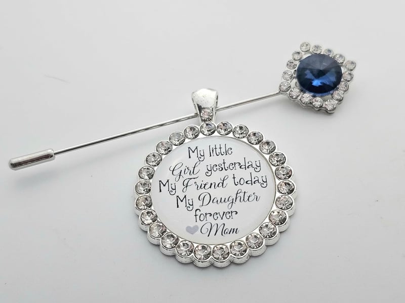 Something Blue Bridal Bouquet Charm Pin with Sapphire Crystal