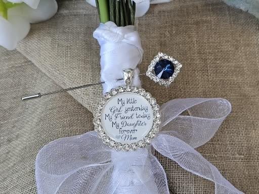 Something Blue Bridal Bouquet Charm Pin with Sapphire Crystal