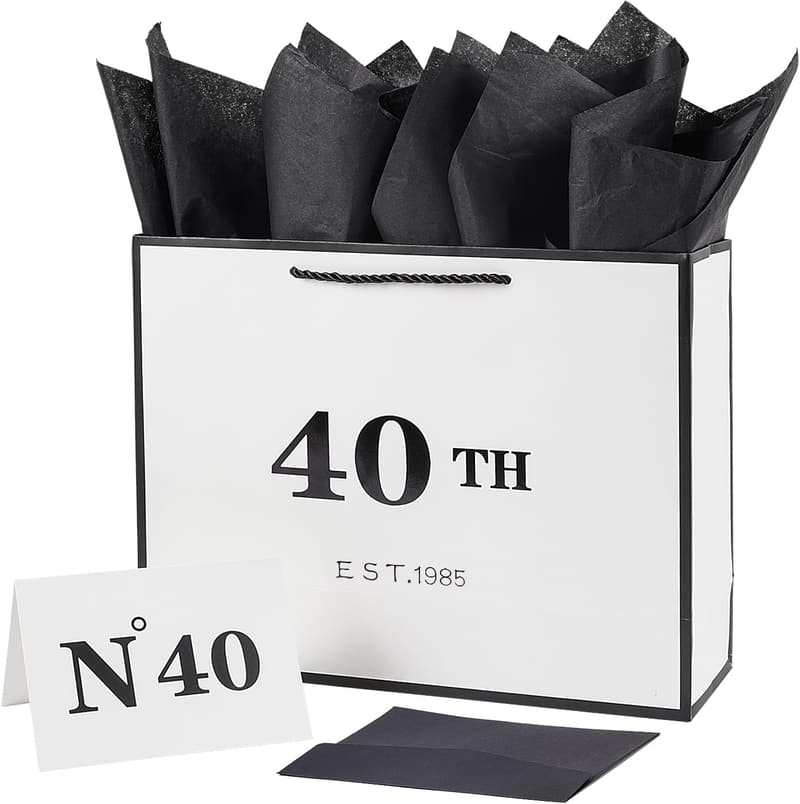 40th Birthday Metallic Gift Bag with Card & Tissue Paper