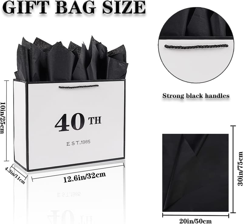 40th Birthday Metallic Gift Bag with Card & Tissue Paper