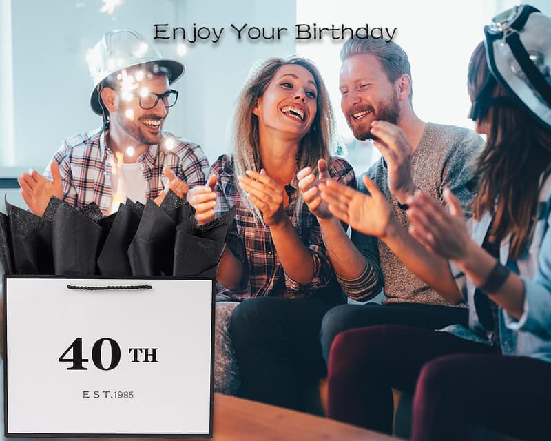 40th Birthday Metallic Gift Bag with Card & Tissue Paper