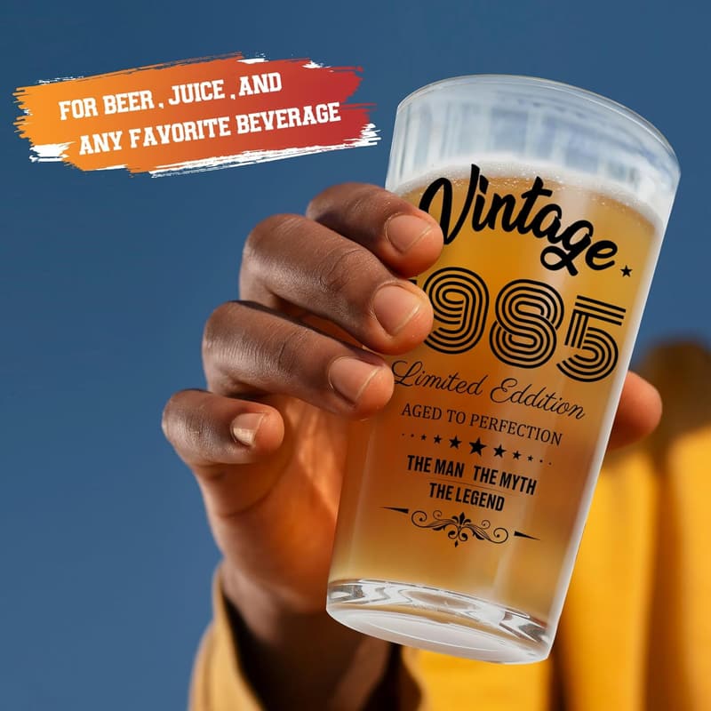 40th Birthday Vintage Beer Glass & Opener for Him