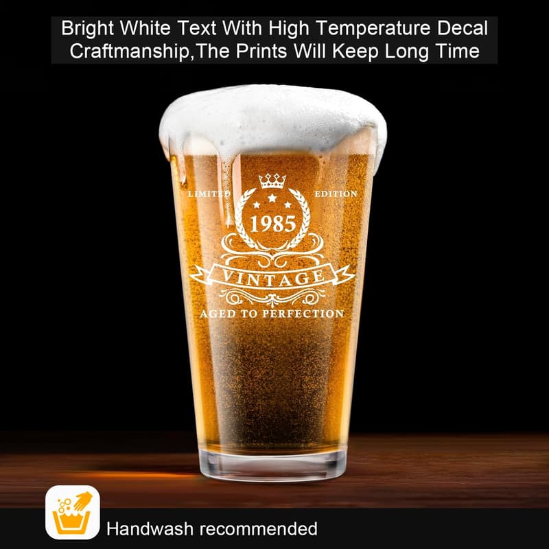 40th Birthday Beer Glass Gift for Men, 16oz Pint in Barrel Box
