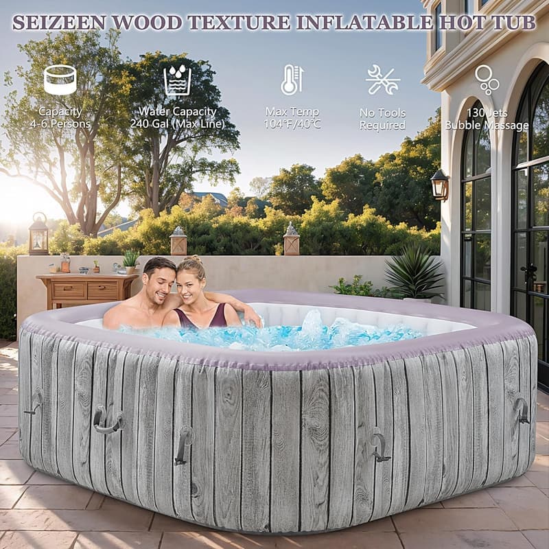 Portable Inflatable Hot Tub for 4-6 People with 130 Jets