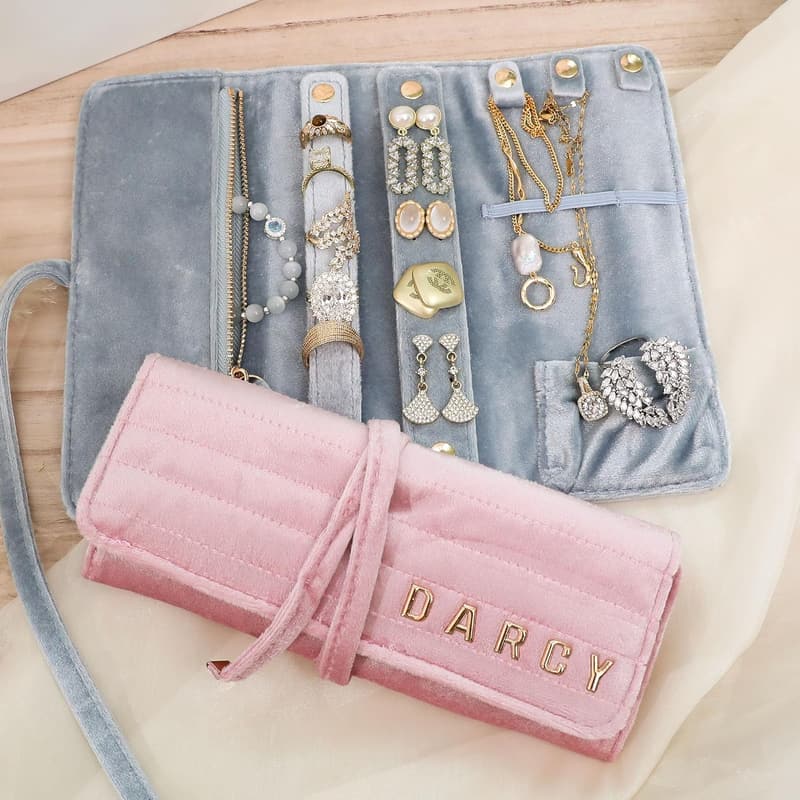 Personalized Velvet Jewelry Roll for Bridesmaids & Travel