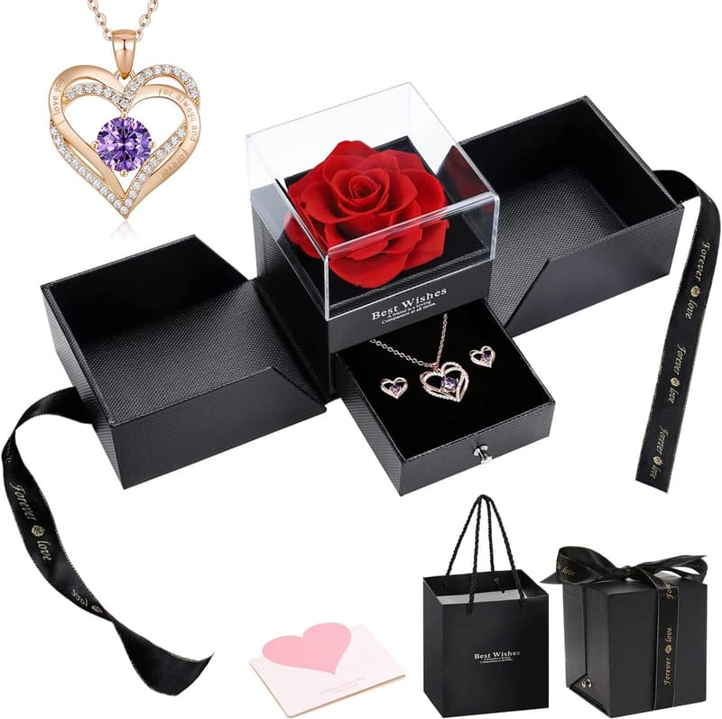 Eternal Rose Jewelry Box - Preserved Flowers for Women