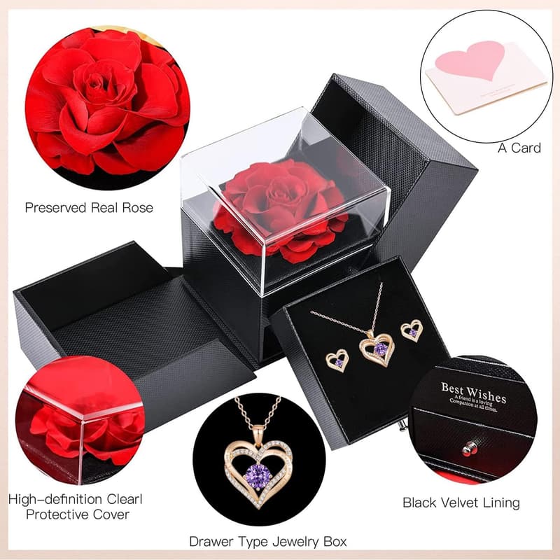 Eternal Rose Jewelry Box - Preserved Flowers for Women